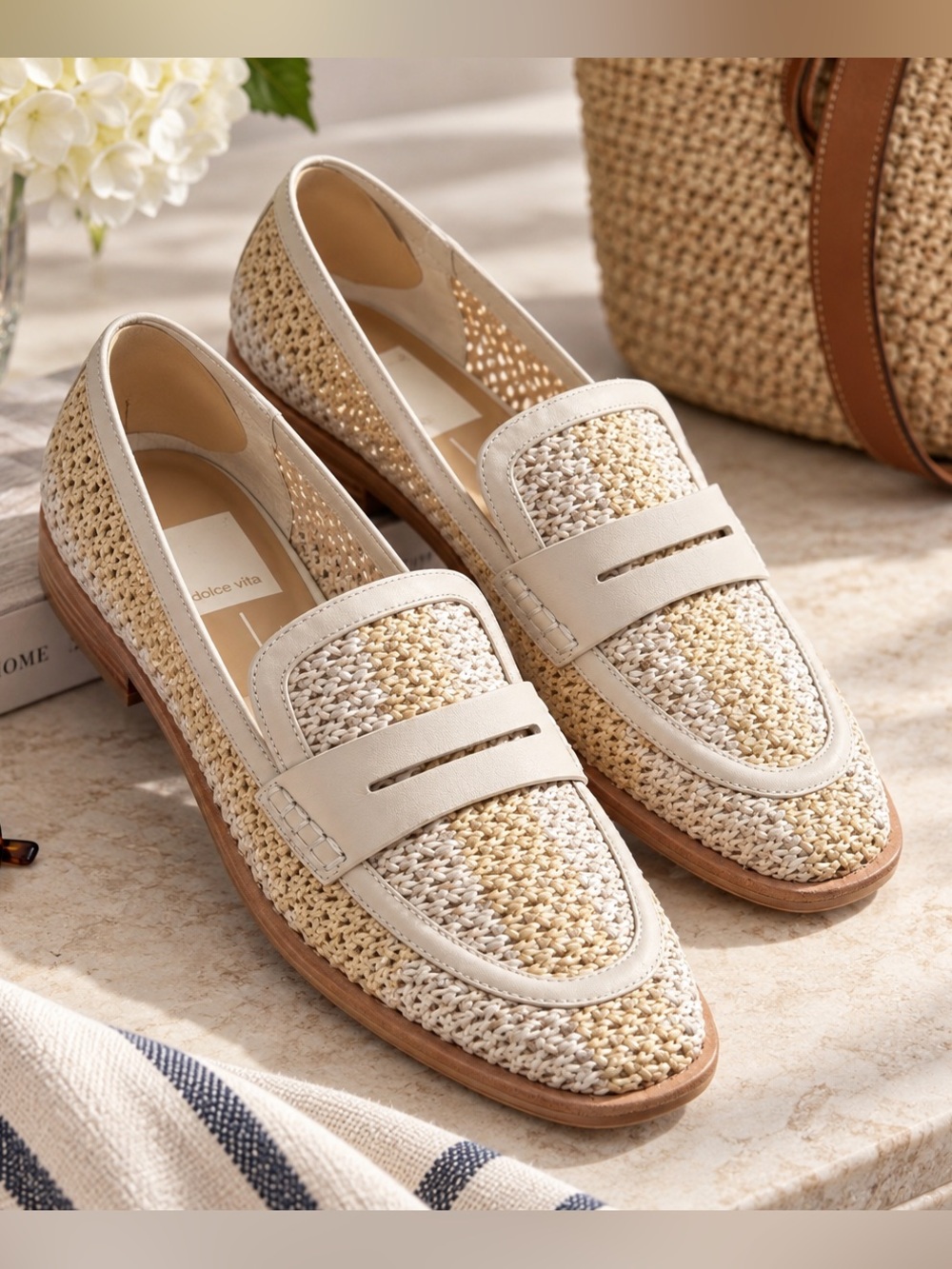 Dolce Vita Cream Woven Penny Loafers